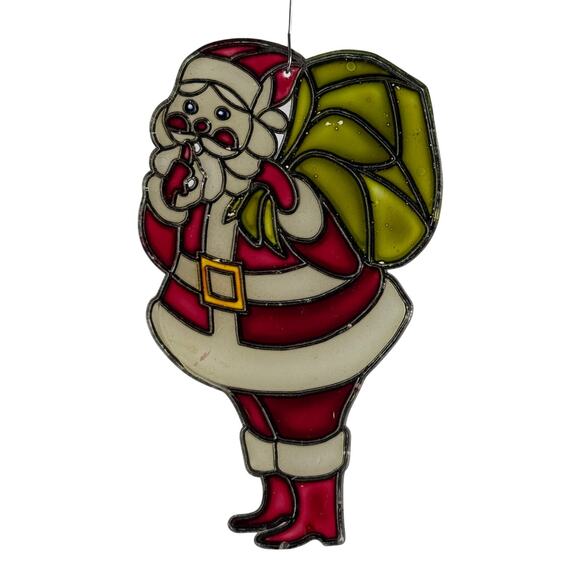 Vintage Faux Stained Glass Ornament Lot Santa Train Christmas Suncatcher Retro - Picture 13 of 13